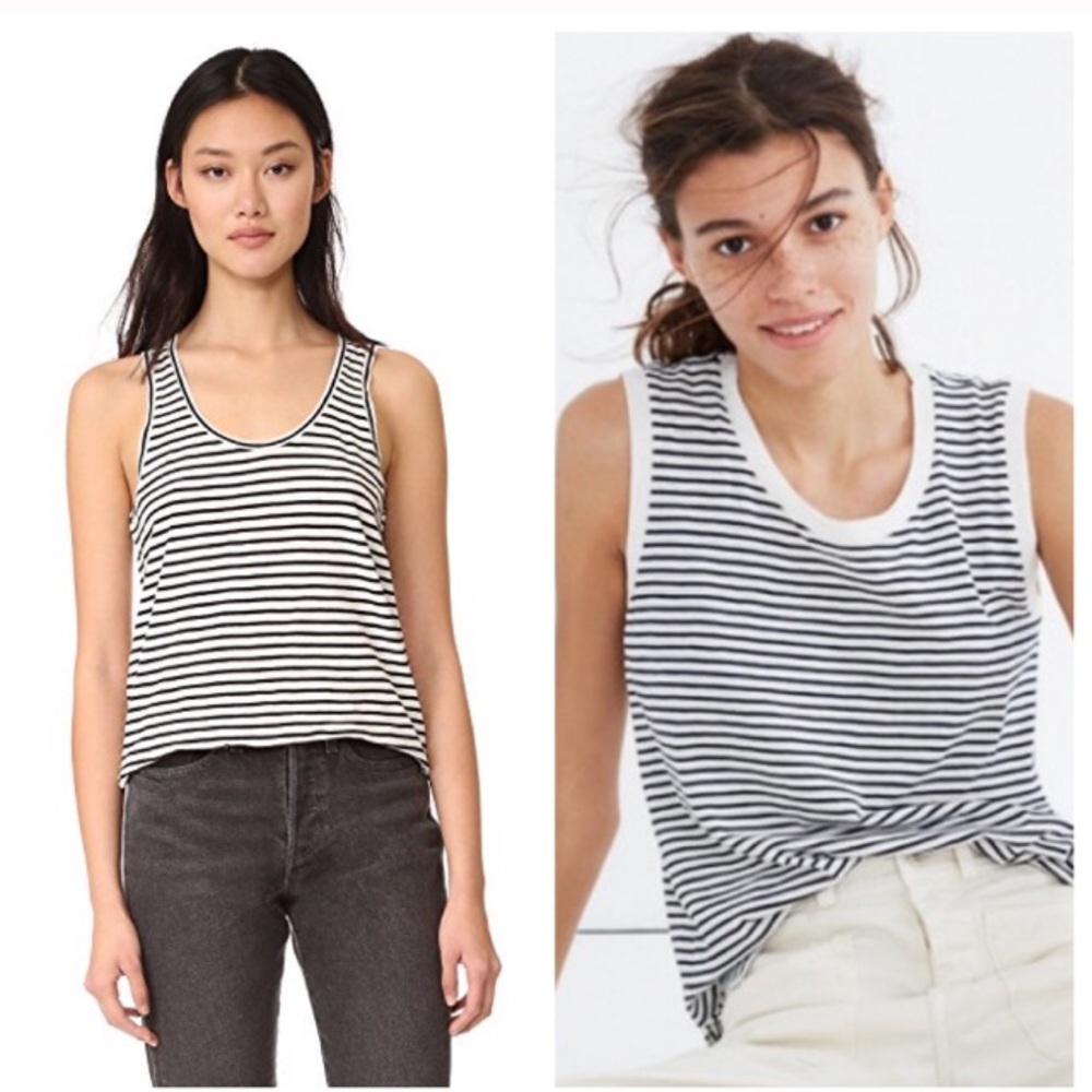 Two Madewell Whisper Cotton Striped Tanks